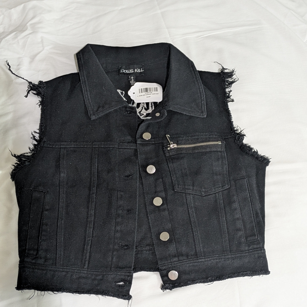 Black Denim Vest with Frayed Edges